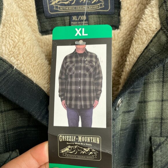 NEW Grizzly Mountain Men's XL Plaid Shirt Jacket Green & Black Sherpa-Lined - Picture 6 of 9
